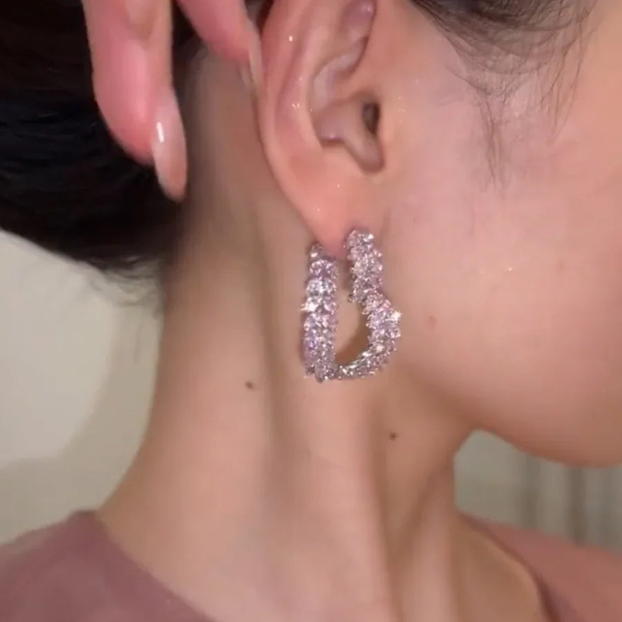 French Style Small Fragrance Pink Wheat Ear Lovehigh-end Feeling Light Luxury Zircon Earrings for Girls.