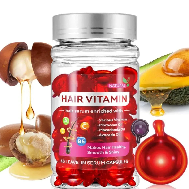 Huile de vitamine Agam marocaine, essence de soin capillaire, nutrition, réparation, traitement des cheveux abîmés, fourches, amélioration, 40 capsules