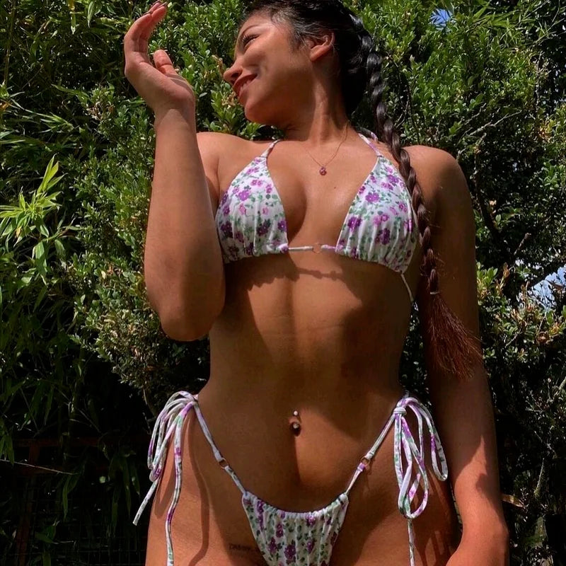 Brazilian Sexy Micro Mini Thong Bikini Set String Bandage Swimwear Women Beachwear Backless Swimsuit Triangle Push Up Biqiuni