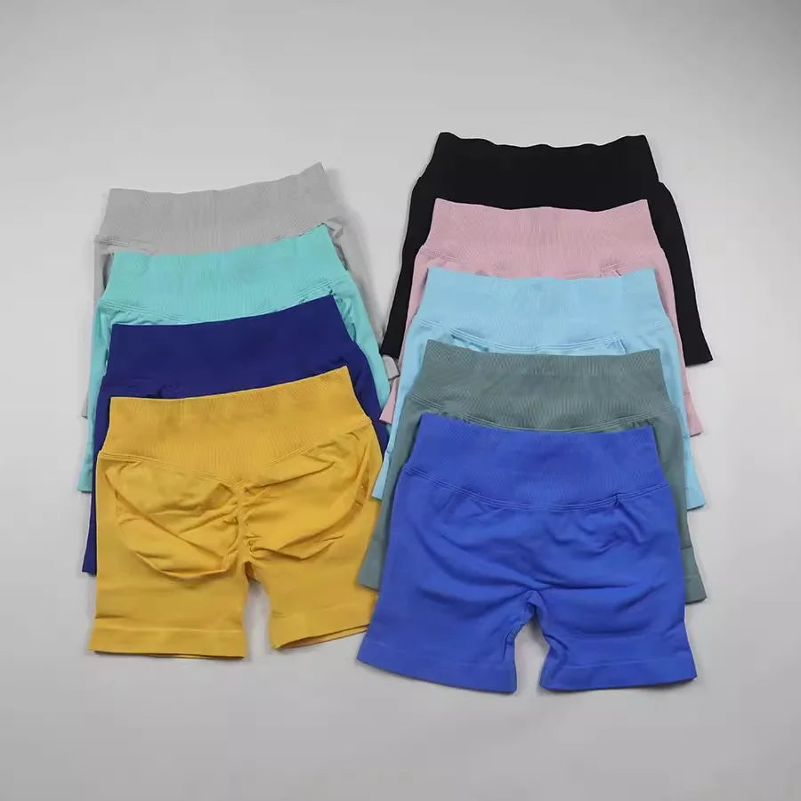 Women Impact Shorts With Logo Low Ribbed Waist Yoga Shorts Seamless Scrunch Bum Workout Gym Shorts Booty Running Shorts