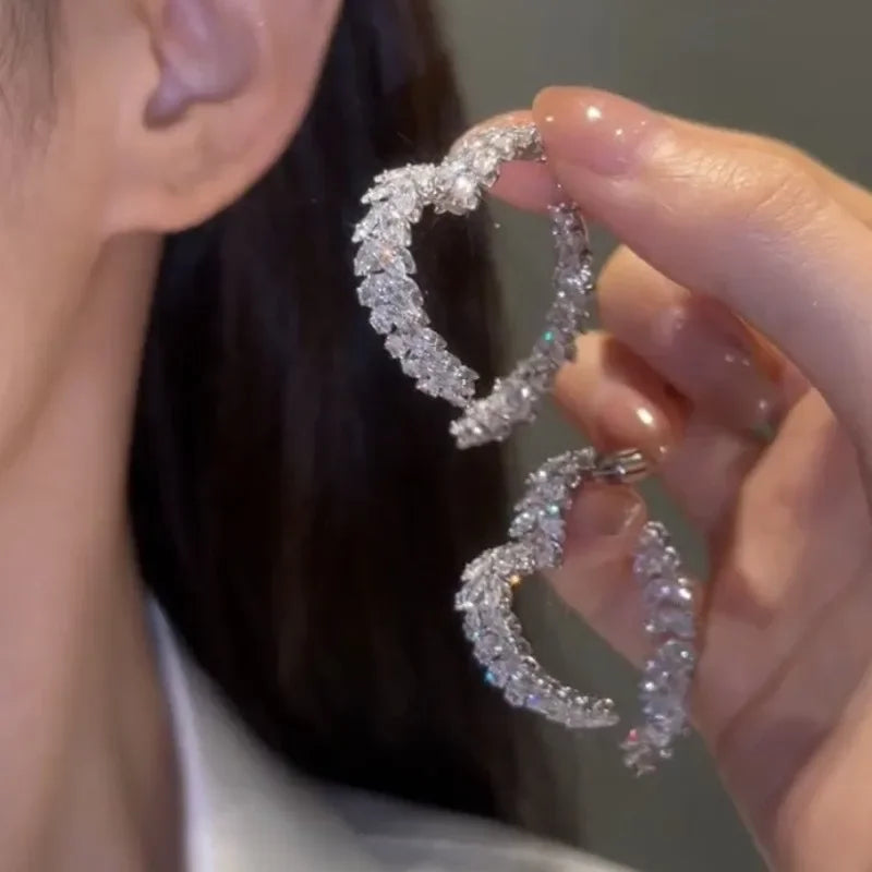 French Style Small Fragrance Pink Wheat Ear Lovehigh-end Feeling Light Luxury Zircon Earrings for Girls.