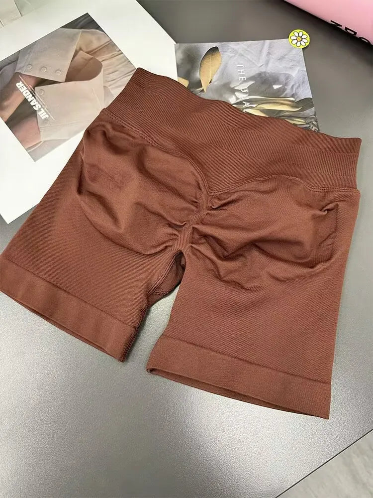 Women Impact Shorts With Logo Low Ribbed Waist Yoga Shorts Seamless Scrunch Bum Workout Gym Shorts Booty Running Shorts
