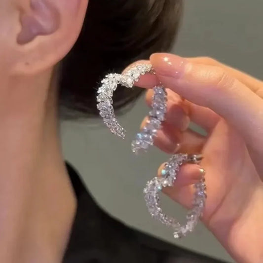 Korean Style Light Luxury Niche Design Sense Zircon Heart Wheat Ear New Trendy Temperament Earrings for Girls Jewelry