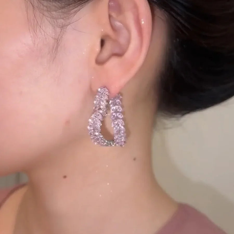 French Style Small Fragrance Pink Wheat Ear Lovehigh-end Feeling Light Luxury Zircon Earrings for Girls.