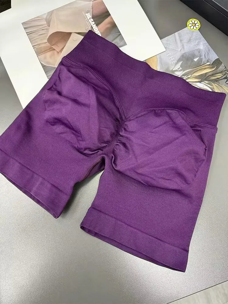 Women Impact Shorts With Logo Low Ribbed Waist Yoga Shorts Seamless Scrunch Bum Workout Gym Shorts Booty Running Shorts